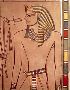 आमेनहोटेप II (c.1427-1392 ई.पू.) अपने होठों के उभरे हुए, अपने मकबरे के सारकोफागस चैम्बर, न्यू किंगडम (चित्रित चूना पत्थर) से द्वारा मिस्र का 18वां राजवंश Dy