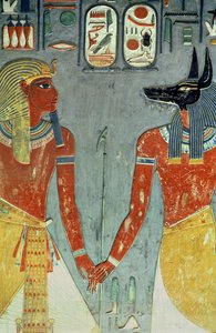 होरहेब और एनूबिस, हॉरहेब के मकबरे से (c.1323-1295 ईसा पूर्व) न्यू किंगडम (दीवार) द्वारा मिस्र का 18वां राजवंश Dy