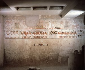 रैमोज, न्यू किंगडम के मकबरे का इंटीरियर, c.1360 ईसा पूर्व (दीवार पेंटिंग) द्वारा Egyptian 18th Dynasty