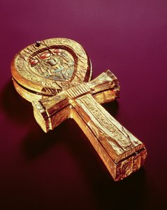 तूतनखामुन के मकबरे से एक अँख के रूप में दर्पण का मामला (c.1370-1352 ईसा पूर्व) न्यू किंगडम (सोना चढ़ाया हुआ लकड़ी)