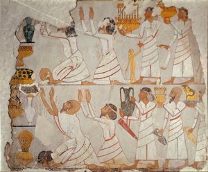 एशियाई श्रद्धांजलि देने वाले एक चित्रित मकबरे की दीवार का हिस्सा, c.1400 ईसा पूर्व (पत्थर पर चित्रित प्लास्टर) द्वारा मिस्र का 18वां राजवंश Dy