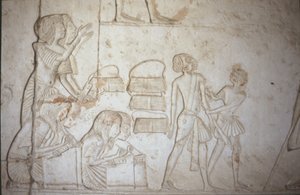 राहत कार्य में चित्रण, हॉरहेब के मकबरे से (c.1323-1295 ईसा पूर्व) न्यू किंगडम (दीवार पेंटिंग) (विस्तार के लिए 218337 देखें)
