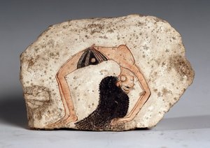 एक महिला कलाबाज नर्तकी, ओस्ट्राकॉन। चूना पत्थर, लगभग 1295-1186 ई.पू द्वारा मिस्र का 19 वां राजवंश