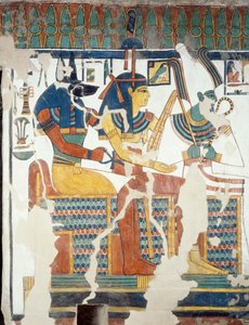 Anubis, ओसीरिस और Nefertari, Nefertari के मकबरे के दूसरे कक्ष से, विवरण (भित्तिचित्र) द्वारा मिस्र का 19 वां राजवंश