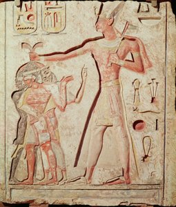 रामसेस (1279 - 1213 ईसा पूर्व) ने अपने दुश्मनों को हराया (राहत चित्रित चूना पत्थर, 19वां राजवंश)