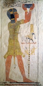 रमेस IX (r.1126-1108 ई.पू.) के मकबरे से एक इनाम पुजारी एक भेंट करते हुए, न्यू किंगडम (दीवार पेंटिंग)