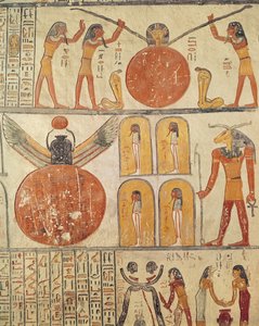 रेम्बेस VI (r.1143-1136 ईसा पूर्व) के मकबरे के दफन कक्ष से पृथ्वी की पुस्तक से विस्तार, न्यू किंगडम (दीवार पेंटिंग)