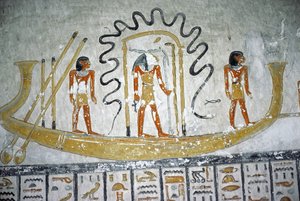 रेम्स इन द नाइट बोट, रेमेस VI, न्यू किंगडम के मकबरे से (c.1145-1137 ईसा पूर्व) (भित्ति चित्र)
