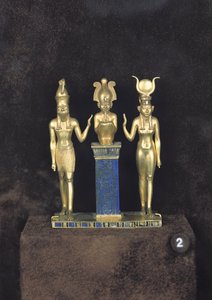 ओसिरिस, होरस, आइसिस: द ट्रायड ऑफ ओसोरकॉन II, ओस्कोरन II का शासनकाल, c.874-850 ईसा पूर्व (सोना, लापीस लजुली और कांच)
