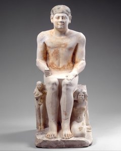 निकारे अपनी पत्नी और बेटी के साथ, c.2420-2389 ईसा पूर्व (चित्रित चूना पत्थर) द्वारा मिस्र का 5 वां राजवंश