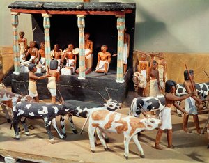मेकेट्रे, थेब्स, मध्य साम्राज्य, c.2000 ईसा पूर्व (चित्रित लकड़ी) के मकबरे से पशुधन की जनगणना का मजेदार मॉडल
