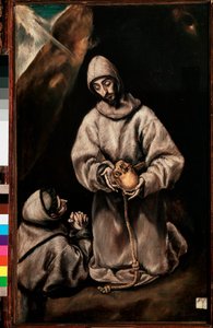 असिसी के संत फ्रेंकॉइस और भाई लियोन (लियोन) मृत्यु पर ध्यान देते हैं, c.1600 (कैनवास पर तेल) द्वारा एल ग्रीको