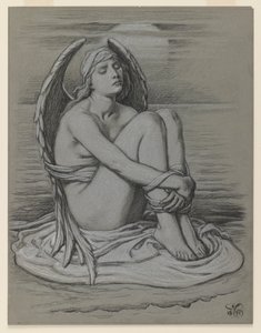 बाउंड एंजल, 1891 (बुना कागज पर काले और सफेद चाक या क्रेयॉन) द्वारा एलीहु वेडर