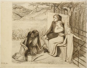 दो प्रेमी, 1854 (ऑफ-व्हाइट पेपर पर कलम और भूरी स्याही)