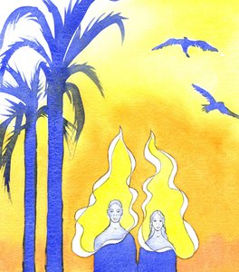 एडम एंड ईव इन द गार्डन ऑफ ईडन, 2001 (डब्ल्यू - सी ऑन पेपर) द्वारा एलिजाबेथ वांगो