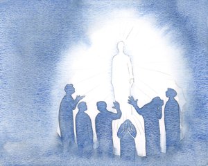 यीशु स्वर्ग में पवित्रता और शक्ति के साथ धब्बा है, 2000 (कागज पर w - c) द्वारा एलिजाबेथ वांगो