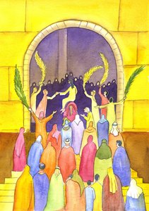 जुलूस (पाम संडे), 2001 (w - c पेपर पर) में यीशु यरूशलेम में प्रवेश करता है द्वारा एलिजाबेथ वांगो