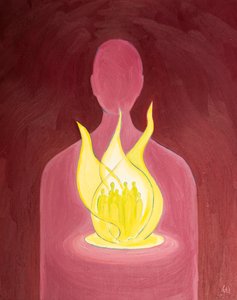 भगवान के प्यार के साथ हम उन लोगों के लिए मदद और प्रार्थना कर सकते हैं जिन्हें हम अपने दिलों में ले जाते हैं, 2000 (बोर्ड पर तेल) द्वारा एलिजाबेथ वांगो