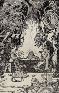 द थर्ड गिफ्ट ए एनॉर्मस हैमर, 1912 में प्रकाशित मिथक से कई भूमि का चित्रण