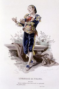 एडौर्ड फोरनियर द्वारा ब्यूमर्चैस (1732-1799) द्वारा पूर्ण कार्य। एमिल बायर्ड द्वारा ड्राइंग। ईडी। लाप्लास, सांचेज़ एट सी, पेरिस 1876। यह "द वेडिंग ऑफ फिगारो" में फिगारो है। द्वारा एमिल एंटोनी बेयर्ड