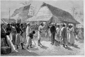 "ले टूर डू मोंडे" में सर हेनरी मॉर्टन स्टेनली (1841-1904) और डेविड लिविंगस्टोन (1813-1873) के बीच बैठक द्वारा एमिल एंटोनी बेयर्ड