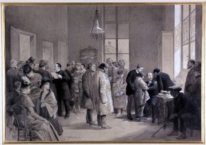 1886 में नॉर्मल स्कूल की प्रयोगशाला में टीकाकरण के दृश्य (ड्राइंग) द्वारा एमिल एंटोनी बेयर्ड