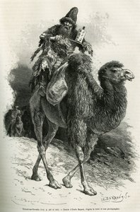 अभियान के मार्गदर्शक और दुभाषिया, 58 साल के चुटुन दज़ांबा, अपने ऊंट पर झुके हुए थे, उन्होंने लगातार प्रार्थना की, एमिल बायर्ड द्वारा 1870 से 1873 तक मंगोलिया की यात्रा और तांगुट्स की भूमि को लेफ्टिनेंट द्वारा चित्रित करने के लिए चित्रित किया। द्वारा एमिल एंटोनी बेयर्ड