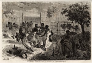 युगांडा के राजा, एम'टेसा के रक्षक के सैनिकों का भोजन, एमिल बायर्ड (1837-1891) द्वारा चित्रित, कैप्टन स्पीके की 1860 से 1863 तक अफ्रीका में खोज की यात्रा को दर्शाता है। "ले टूर डू मोंडे" में उत्कीर्णन ”, एडौर्ड चार्टन द्वारा संपादित द्वारा एमिल एंटोनी बेयर्ड