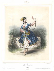 फ्रेंच बैले डांसर एडेल डुमिलाट्रे पेरिस ओपेरा में नृत्य करते हुए, c1840 (कलर लिथो)