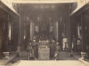 चोलन, साइगॉन, कोचिनचिना, 1866 के चीनी पगोडा में धार्मिक समारोह। द्वारा एमिल गसेल