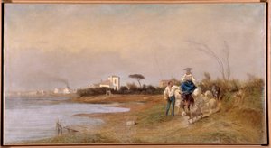 पैदल चलने के लिए मार्ग में मार्टिग्यूज़ के किसान एमिल लुबोन (1809-1863) द्वारा 19वीं सदी की पेंटिंग