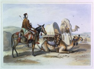 एक ऊंट के साथ काफिला, एक होदेश को धारण करने वाला, &39;द वैली ऑफ द नाइल&39; का चित्रण, लेहंर्ट, पब द्वारा उकेरा गया। लेमरसीर द्वारा, 1848 द्वारा एमिल प्रिसे डी'वेनस