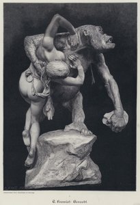 एक महिला को ले जाने वाला गोरिल्ला (उत्कीर्णन) द्वारा इमैनुएल (बाद में) फ्रैमिएटा