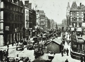1890 में लुडगेट सर्कस, सिटी ऑफ़ लंदन की तलाश में न्यू ब्रिज स्ट्रीट द्वारा अंग्रेजी फोटोग्राफर