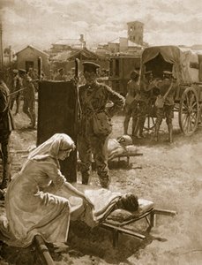 घायल सैनिकों के साथ एक मेडिकल स्टेशन, 1914-19 द्वारा अंग्रेजी स्कूल
