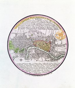 लंदन की एक योजना, वेस्टमिंस्टर और साउथवार्क का बरो, 1793 (हाथ से रंगा हुआ उत्कीर्णन) द्वारा अंग्रेजी स्कूल