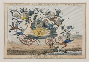 मशीनरी के कुछ गलत होने पर स्टीम कोच, c.1825 द्वारा अंग्रेजी स्कूल
