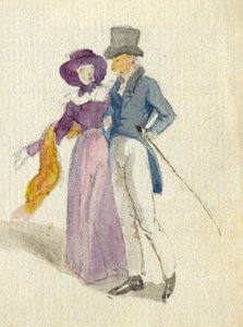 कुछ टहलते हुए, c.1825 (कागज पर wc) द्वारा अंग्रेजी स्कूल