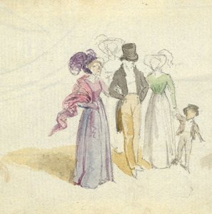 टहलता एक परिवार, c.1825 (कागज पर wc) द्वारा अंग्रेजी स्कूल