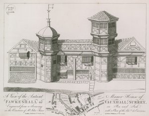 Fawkeshall या Vauxhall के Antient Manor हाउस का दृश्य द्वारा अंग्रेजी स्कूल