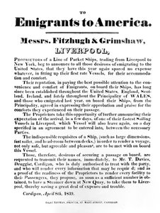 पैकेट जहाजों के लिए विज्ञापन अमेरिका, 1839 (मुद्रित कागज) द्वारा अंग्रेजी स्कूल