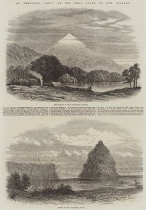 न्यूजीलैंड के पश्चिमी तट पर एक खोज पार्टी (उत्कीर्णन) द्वारा अंग्रेजी स्कूल