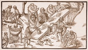 एक आयरिश भोज, 1581 (सीपिया फोटो) द्वारा अंग्रेजी स्कूल