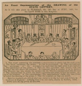राज्य लॉटरी के ड्राइंग का सटीक प्रतिनिधित्व, क्योंकि यह 18 जुलाई 1826 को आखिरी बार किंगडम में होगा द्वारा अंग्रेजी स्कूल