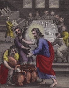 काना में वे एक विवाह भोज तैयार करते हैं ... (रंगीन उत्कीर्णन) द्वारा अंग्रेजी स्कूल