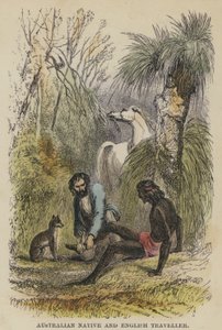 ऑस्ट्रेलियाई मूल निवासी और अंग्रेजी यात्री (रंगीन उत्कीर्णन) द्वारा अंग्रेजी स्कूल