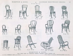 ऑस्ट्रियाई और सन्स से ऑस्ट्रियाई बेंटवुड अध्यक्ष फर्नीचर, 1902, ब्लैक एंड व्हाइट उत्कीर्णन द्वारा अंग्रेजी स्कूल