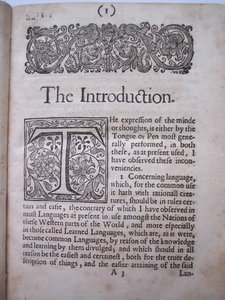 BT3.206.24 एक नई आदर्श भाषा के निर्धारण के लिए जमीनी कार्य, या नींव रखी गई (या ऐसा इरादा) से परिचय: और लंदन में प्रकाशित फ्रांसिस लोदाइक द्वारा एक सार्वभौमिक या सामान्य लेखन। द्वारा अंग्रेजी स्कूल