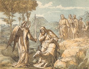 बिलाम और देवदूत (रंगीन उत्कीर्णन) द्वारा अंग्रेजी स्कूल