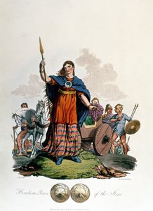 Boadicea, क्वीन ऑफ़ द इकेनी, CHS द्वारा डिज़ाइन किया गया, रिचर्ड हैवेल द एल्डर द्वारा उत्कीर्ण, 1815 (एक्वाटिंट) प्रकाशित द्वारा अंग्रेजी स्कूल